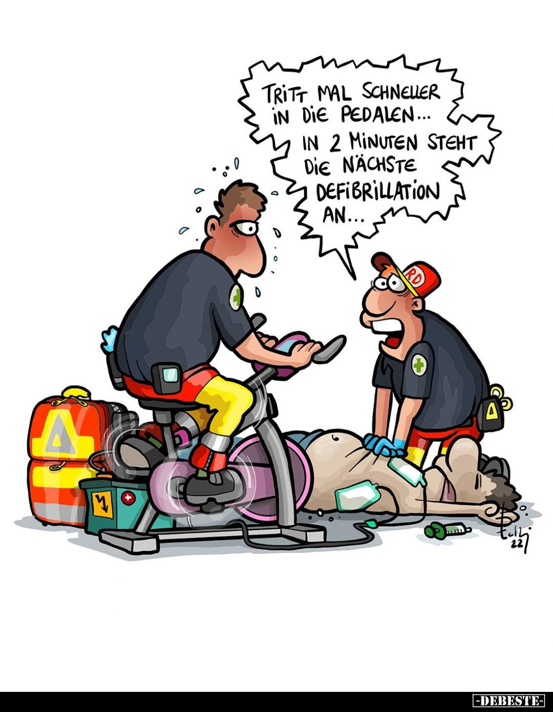 Tritt mal schneller in die Pedalen... In 2 Minuten steht die nächste Defibrillation an...