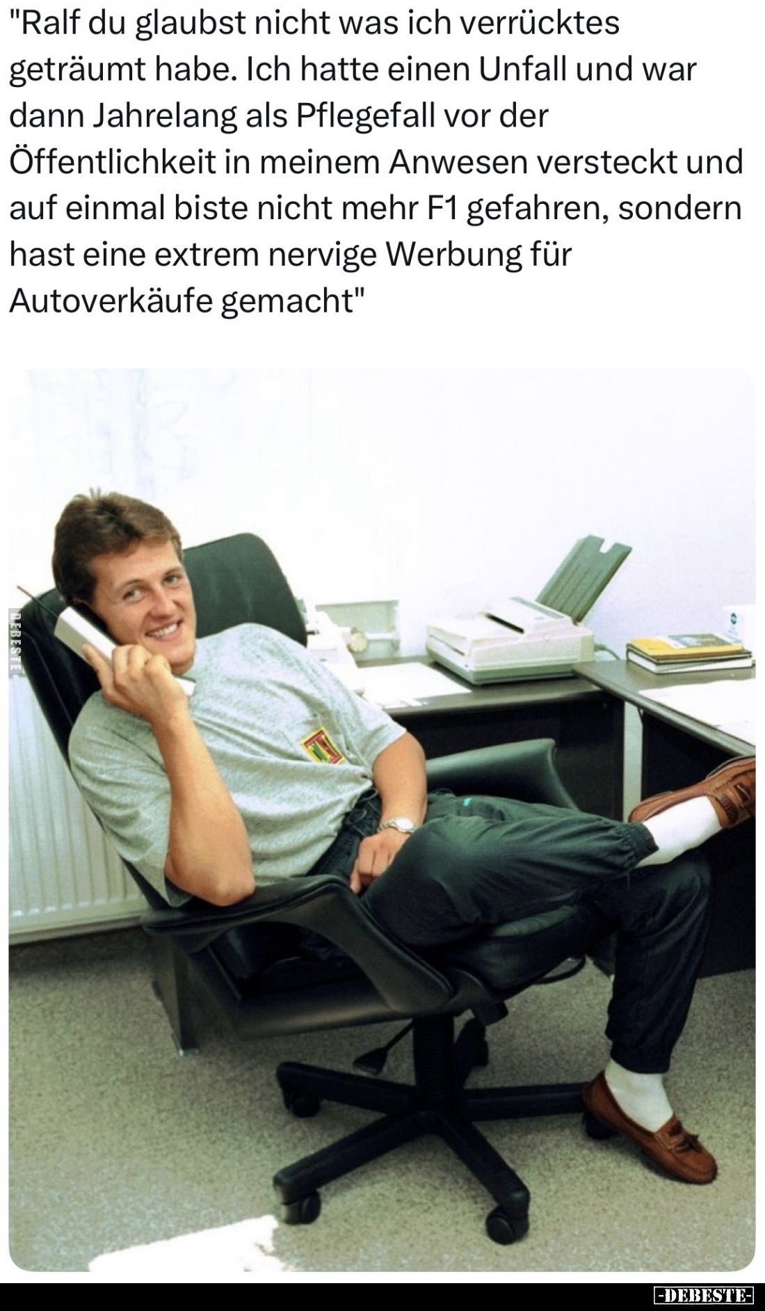 Ralf du glaubst nicht was ich verrücktes geträumt habe. Ich hatte einen Unfall und war dann Jahrelang als Pflegefall vor der
...