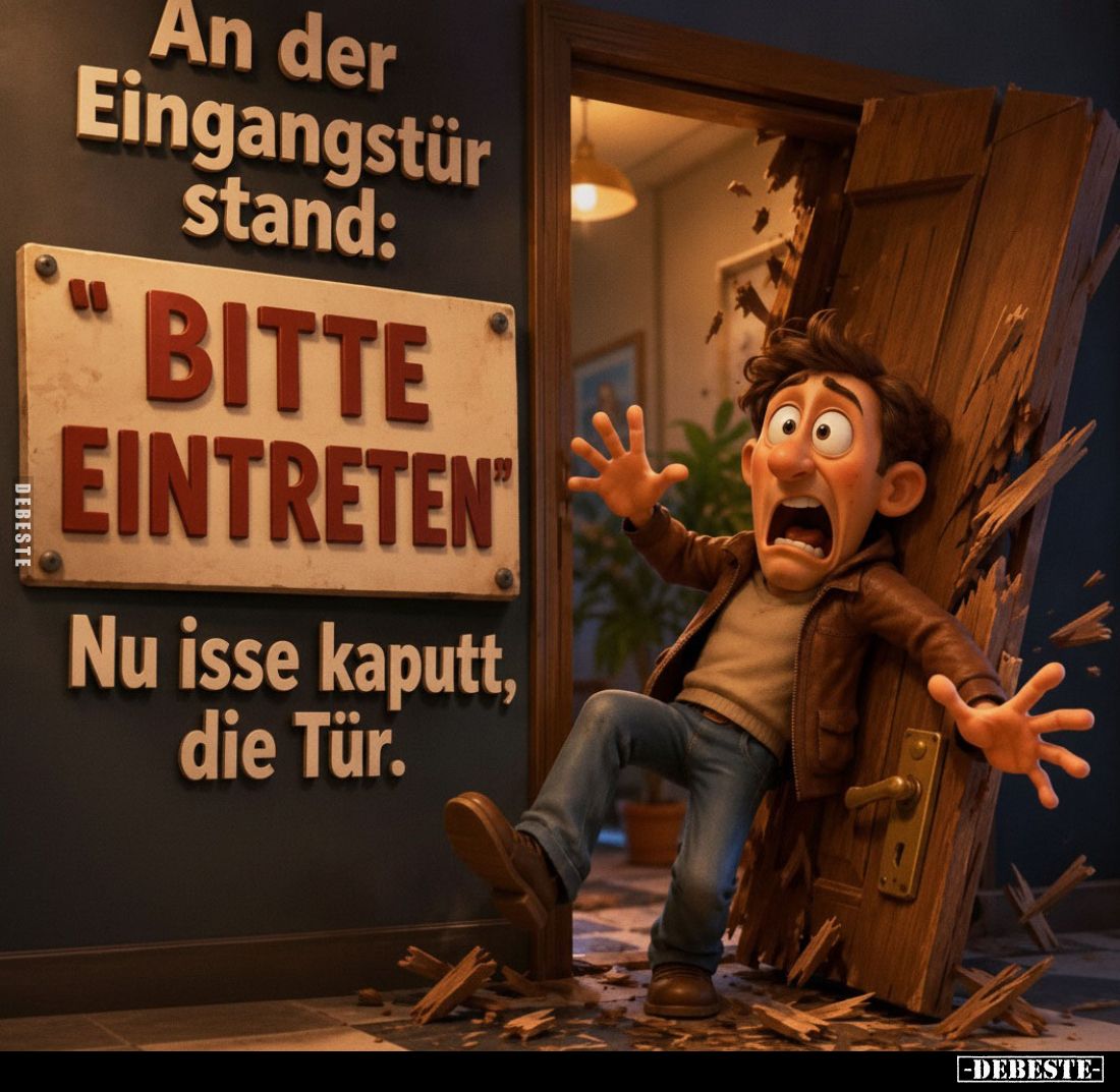 An der Eingangstür stand:
"BITTE EINTRETEN"
Nu isse kaputt, die Tür.