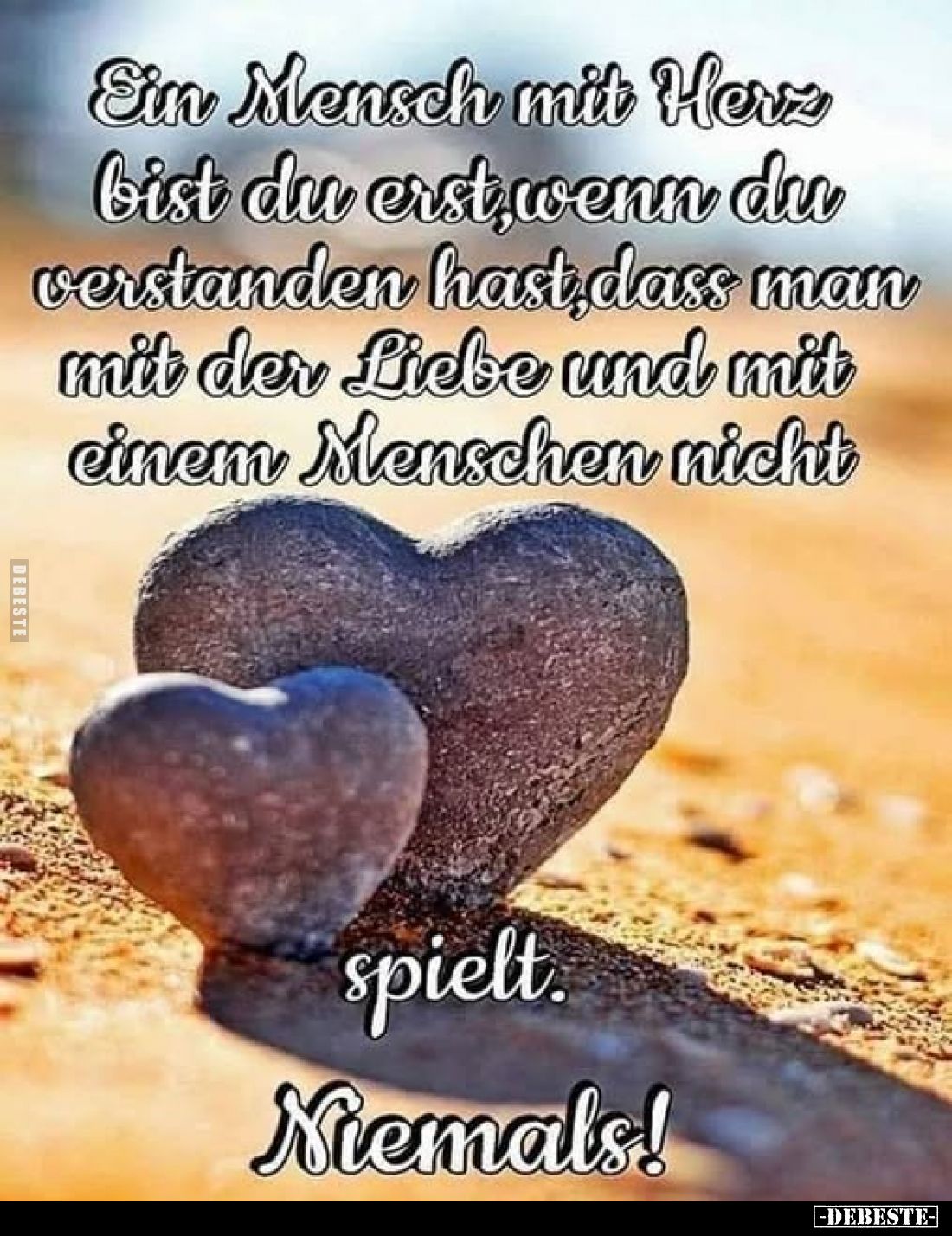 Ein Mensch mit Herz bist du erst, wenn du verstanden hast, dass man mit der Liebe und mit einem Menschen nicht
spielt. Niema...