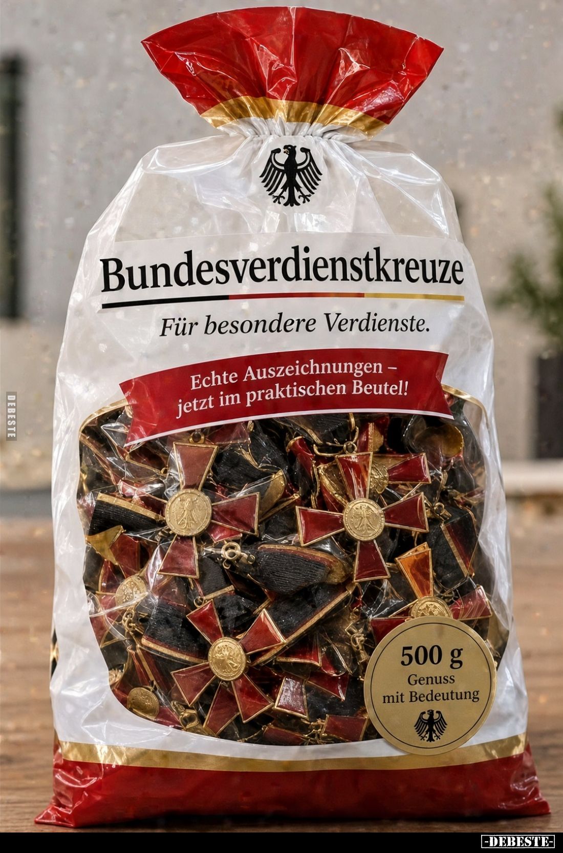 Bundesverdienstkreuze.
Für besondere Verdienste.
Echte Auszeichnungen jetzt im praktischen Beutel!
500 g
Genuss mit Bedeu...