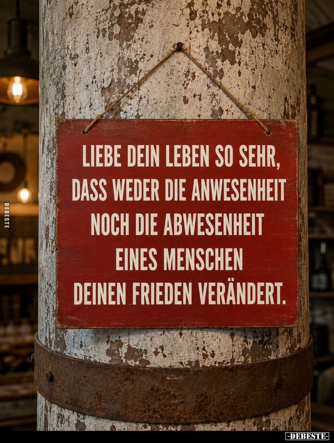 Liebe dein Leben so sehr, dass weder die Anwesenheit noch die Abwesenheit eines Menschen deinen Frieden verändert.