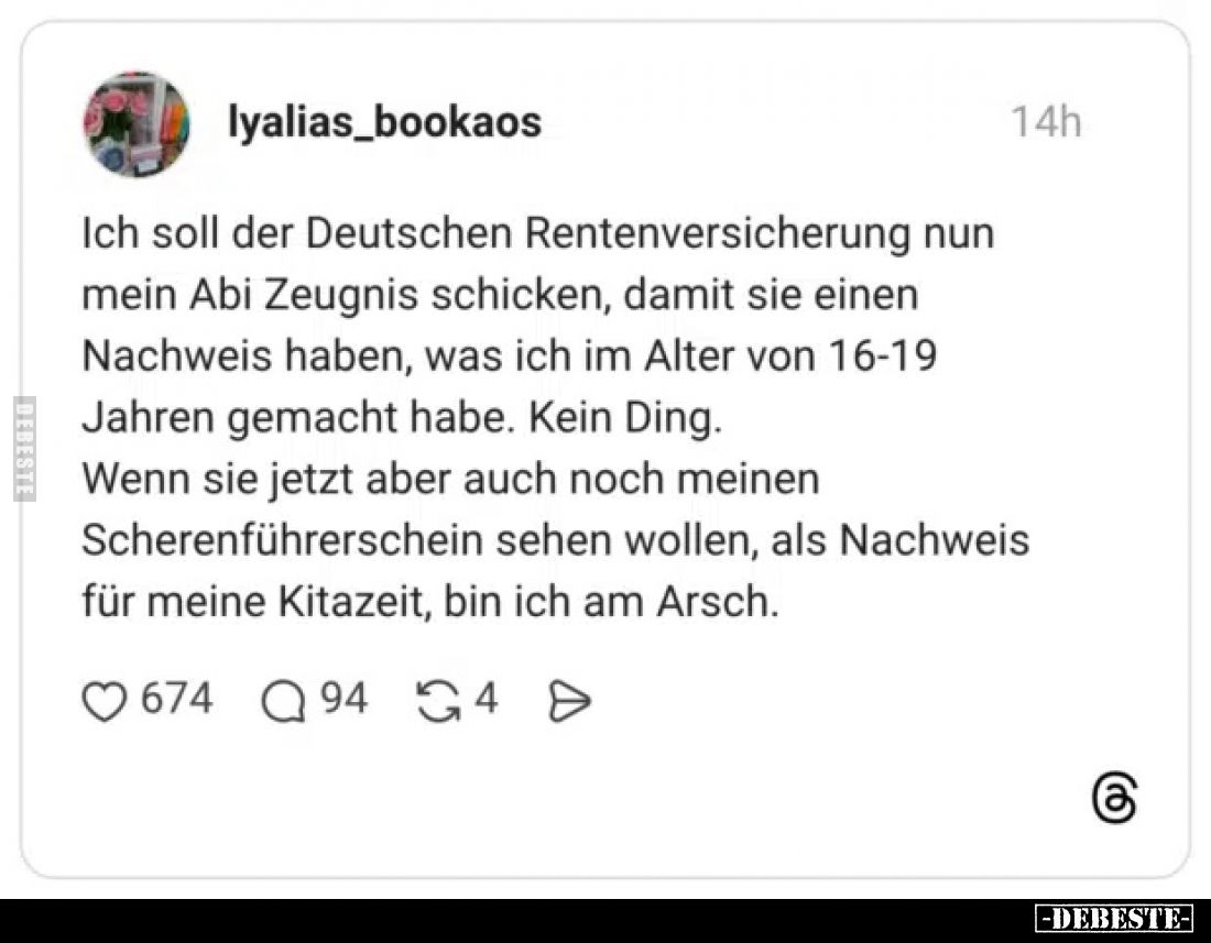 Ich soll der Deutschen Rentenversicherung nun mein Abi Zeugnis schicken, damit sie einen Nachweis haben, was ich im Alter von...