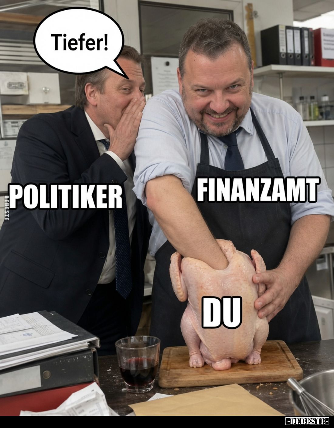 Tiefer!
POLITIKER,
FINANZAMT,
DU