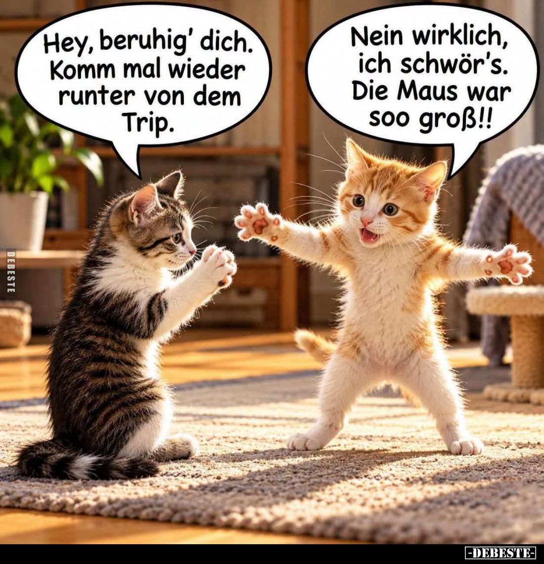 Hey, beruhig' dich. Komm mal wieder runter von dem Trip -
Nein wirklich, ich schwör's. Die Maus war soo groß!!