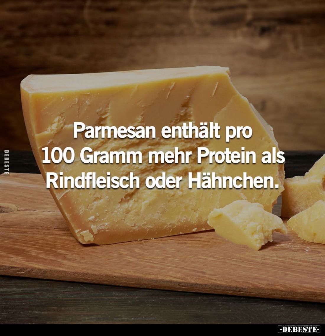 Parmesan enthält pro 100 Gramm mehr Protein als Rindfleisch oder Hähnchen.
