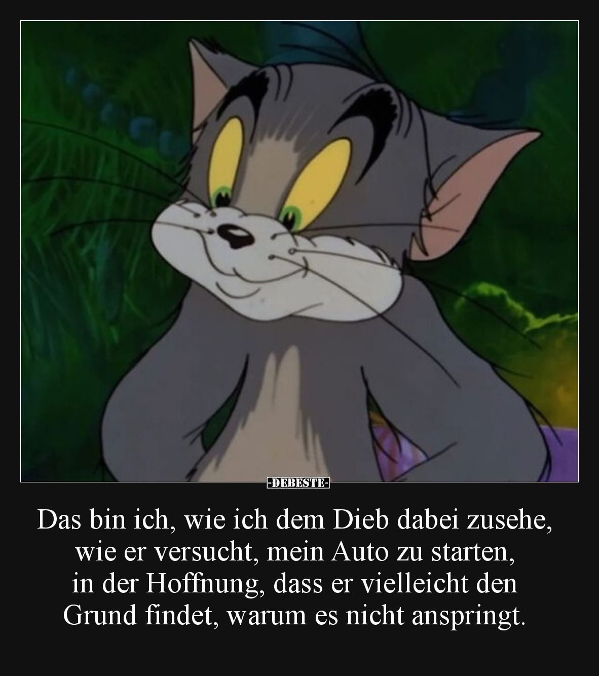 Das bin ich, wie ich dem Dieb dabei zusehe, wie er versucht, mein Auto zu starten, in der Hoffnung, dass er vielleicht den Gr...