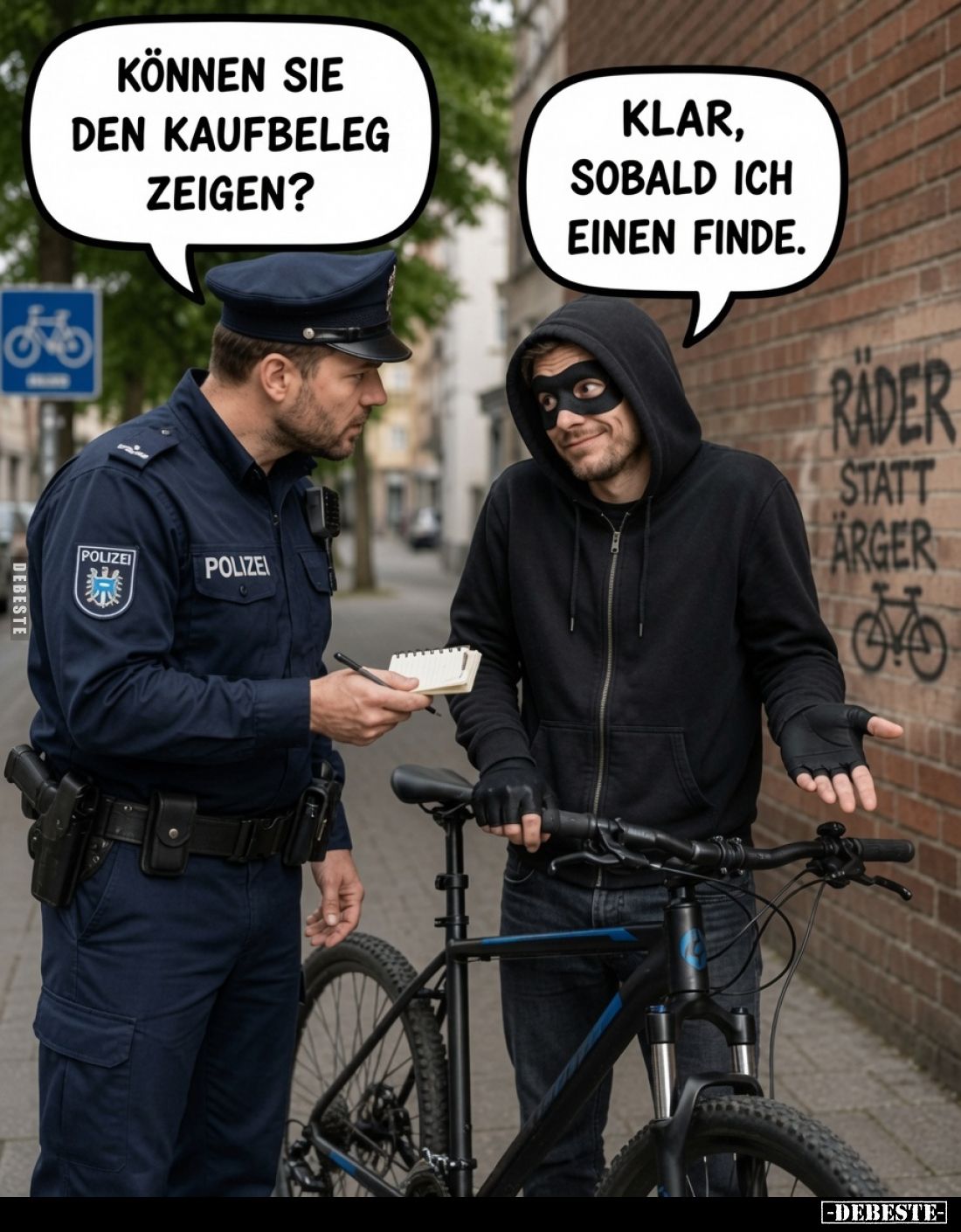 Können Sie den Kaufbeleg zeigen?
Klar, sobald ich einen finde.