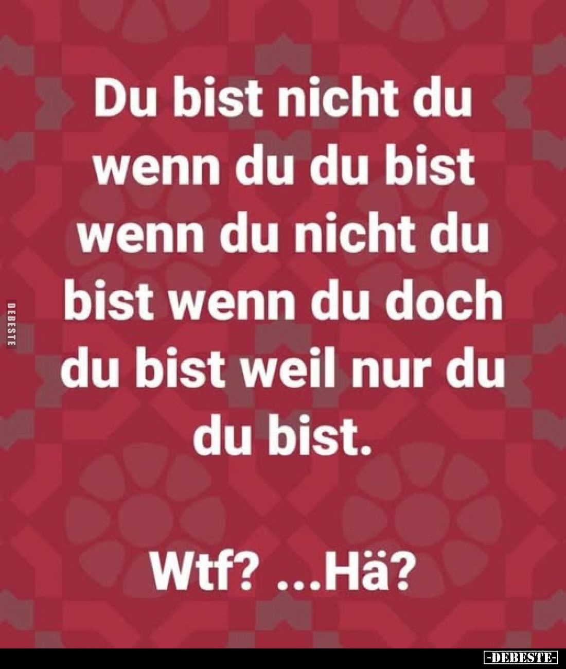 Du bist nicht du wenn du du bist wenn du nicht du bist wenn du doch du bist weil nur du du bist.
Wtf?...Hä?