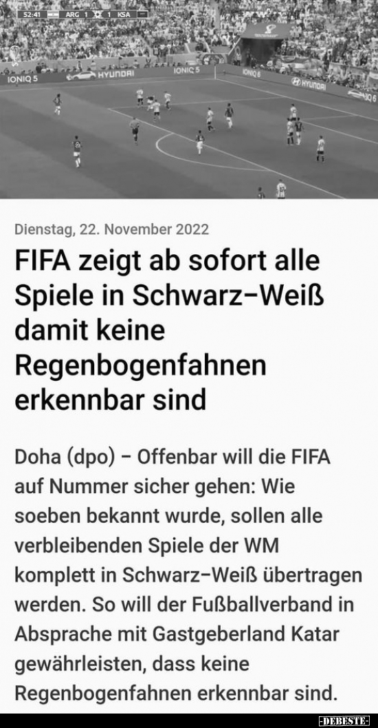 FIFA zeigt ab sofort alle Spiele in Schwarz-Weiß damit.. - Lustige Bilder | DEBESTE.de