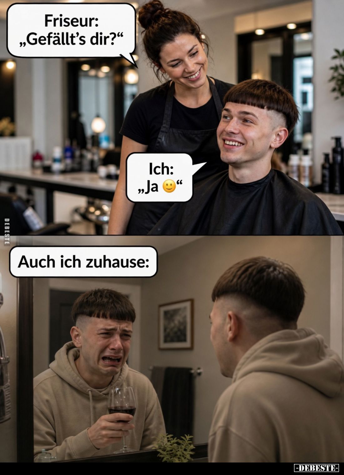 Friseur: „Gefällt’s dir?“
Ich: „Ja ????“
Auch ich zuhause:
