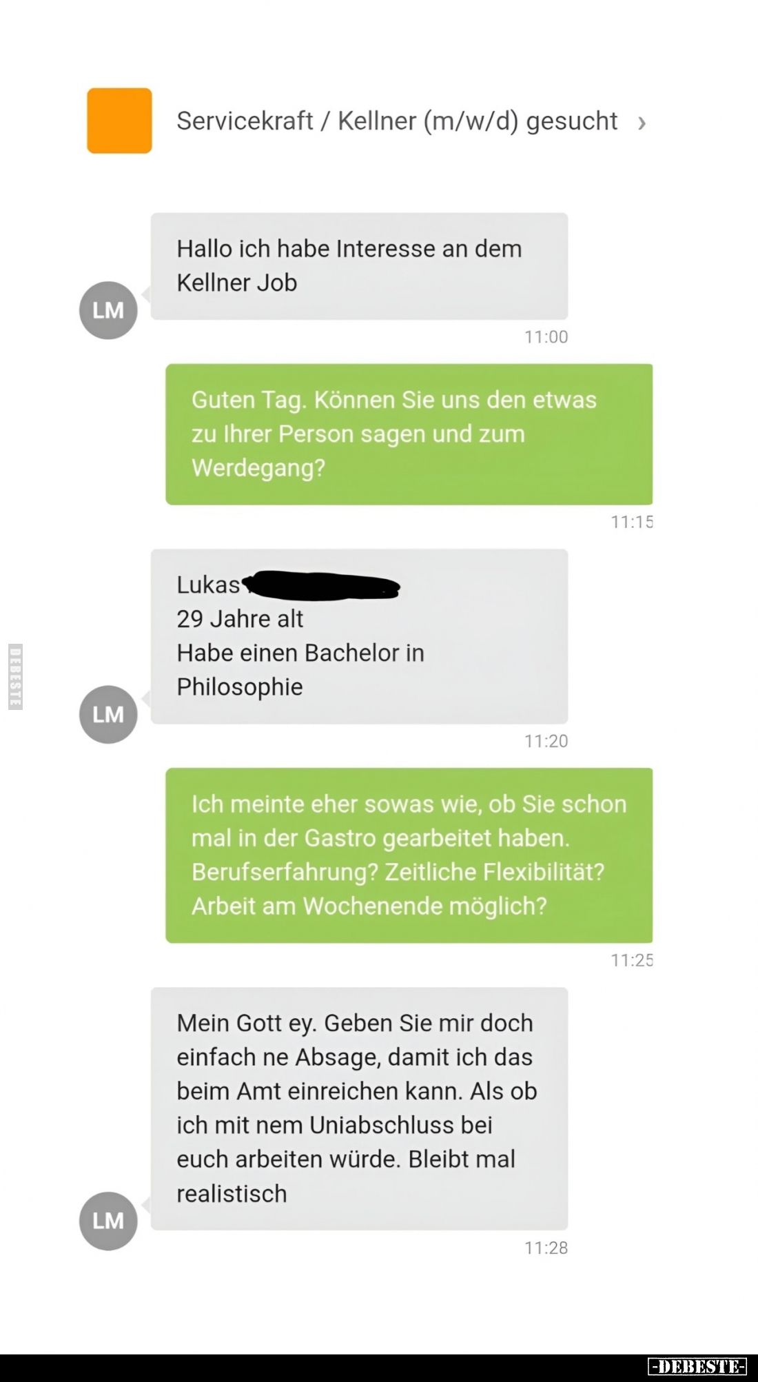 Hallo ich habe Interesse an dem Kellner Job.
-
Guten Tag. Können Sie uns den etwas zu Ihrer Person sagen und zum Werdegang?...