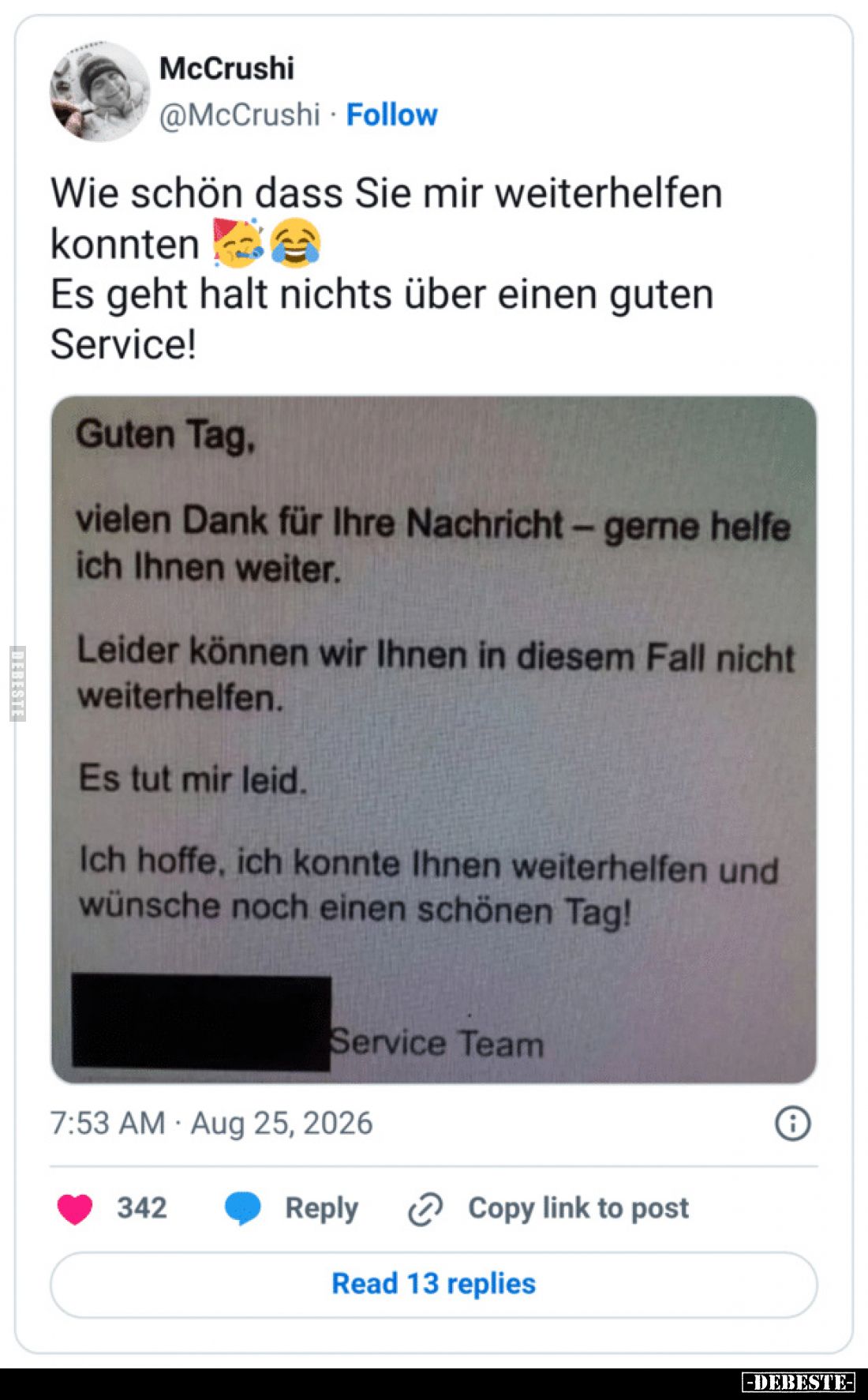 Wie schön dass Sie mir weiterhelfen konnten
Es geht halt nichts über einen guten Service!
 - 
Guten Tag,
vielen Dank für ...