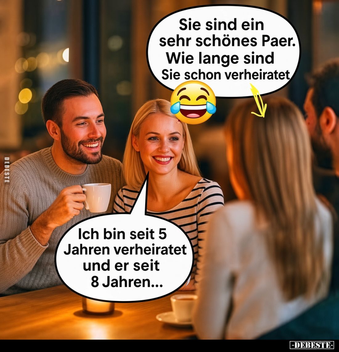 Sie sind ein sehr schönes Paar.
Wie lange sind Sie schon verheiratet? -
Ich bin seit 5 Jahren verheiratet und er seit 8 Jah...