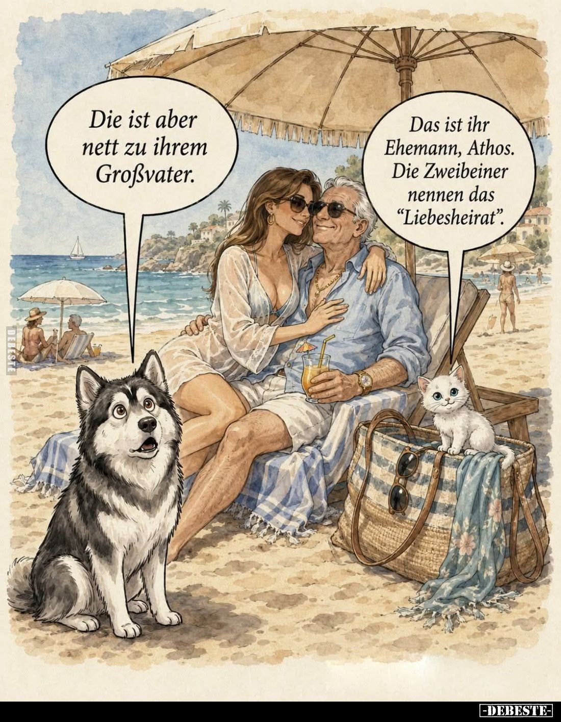 Die ist aber nett zu ihrem Großvater. -
Das ist ihr Ehemann, Athos. 
Die Zweibeiner nennen das "Liebesheirat".