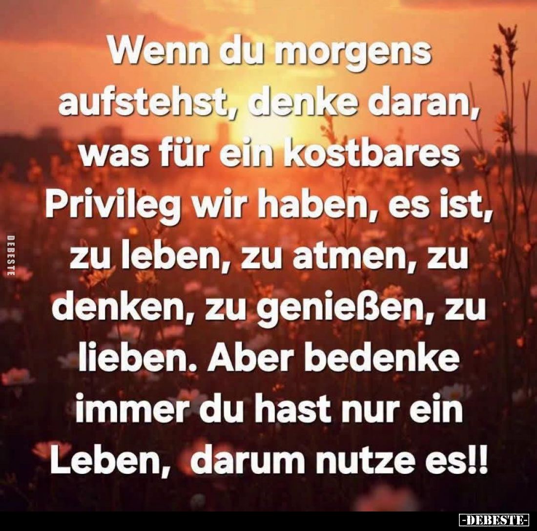 Wenn du morgens aufstehst, denke daran, was für ein kostbares Privileg wir haben, es ist, zu leben, zu atmen, zu denken, zu g...