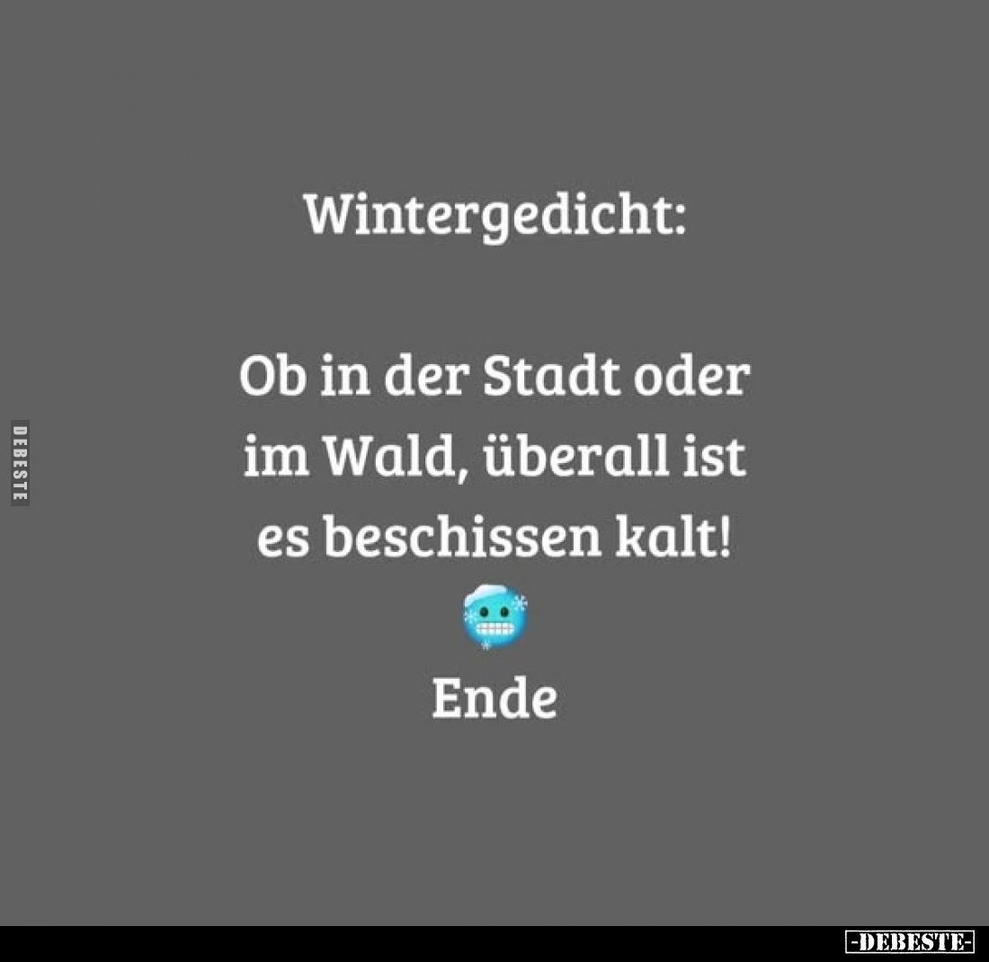 Wintergedicht:
Ob in der Stadt oder im Wald, überall ist es beschissen kalt!