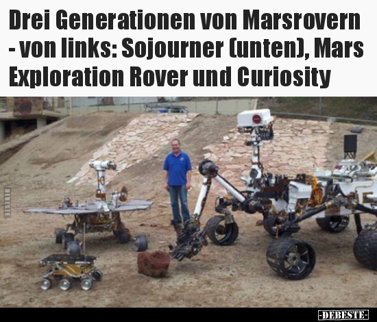 Drei Generationen von Marsrovern - von links: Sojourner..