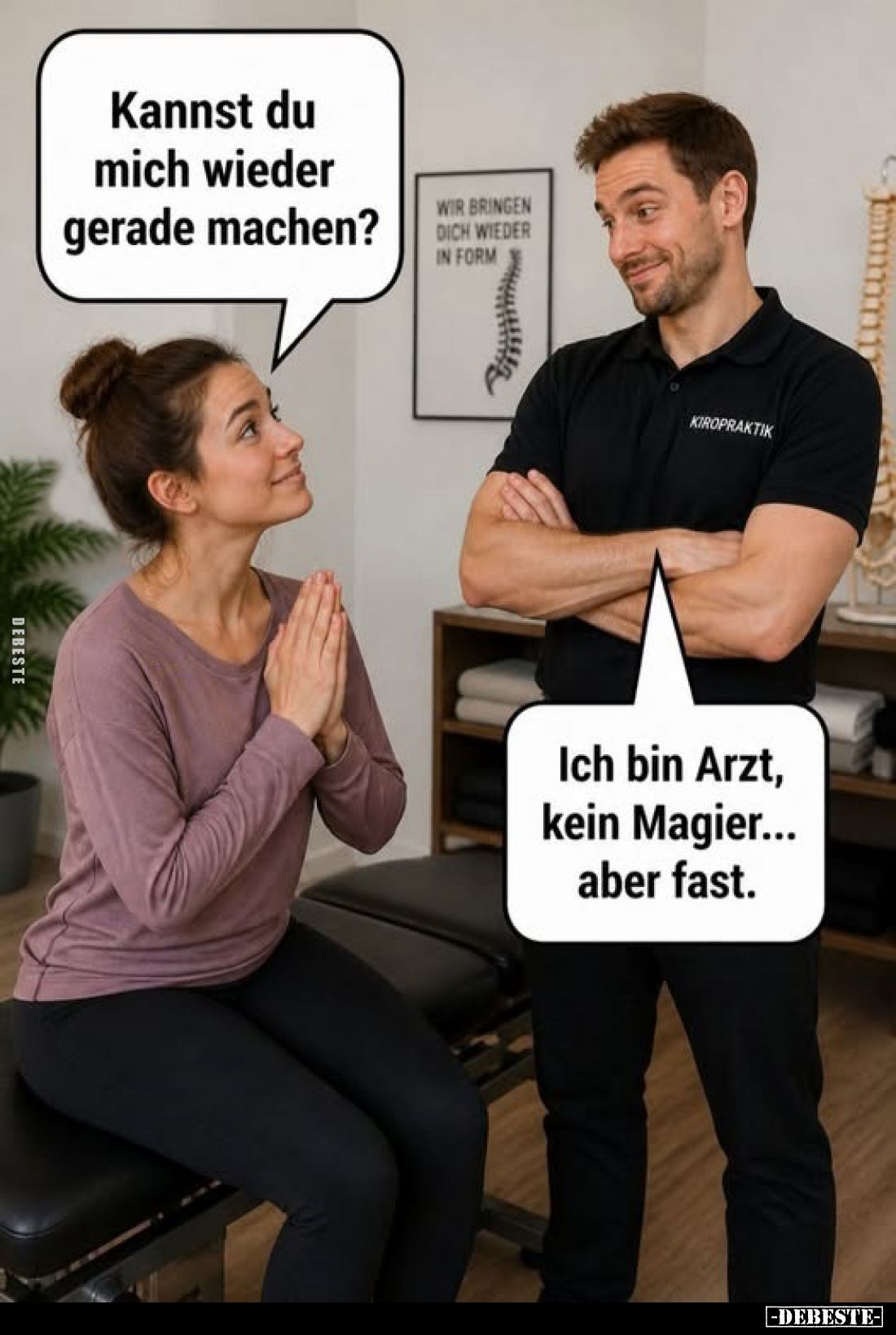 Kannst du mich wieder gerade machen?
-
Ich bin Arzt, kein Magier... aber fast.