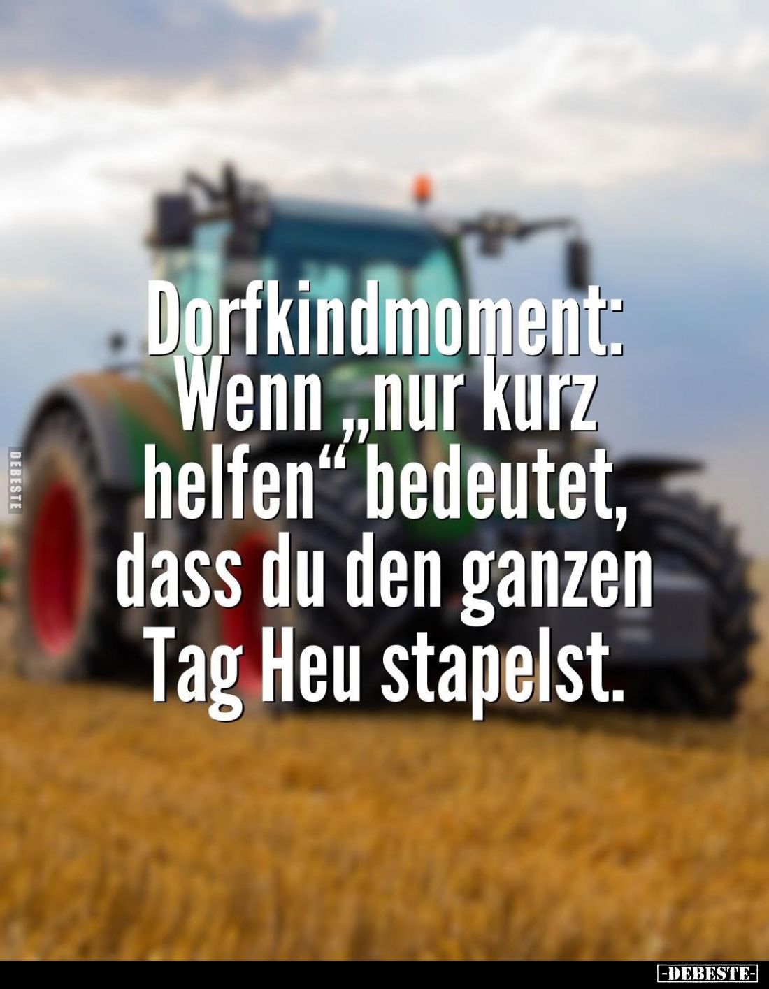 Dorfkindmoment: Wenn „nur kurz helfen" bedeutet, dass du den ganzen Tag Heu stapelst.