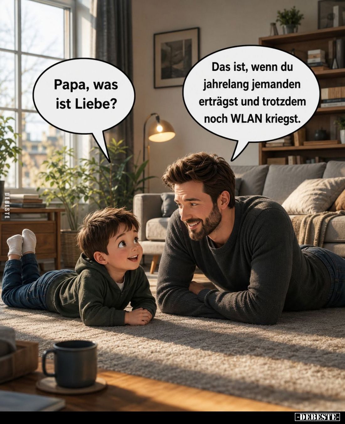 Papa, was ist Liebe? -
Das ist, wenn du jahrelang jemanden erträgst und trotzdem noch WLAN kriegst.
