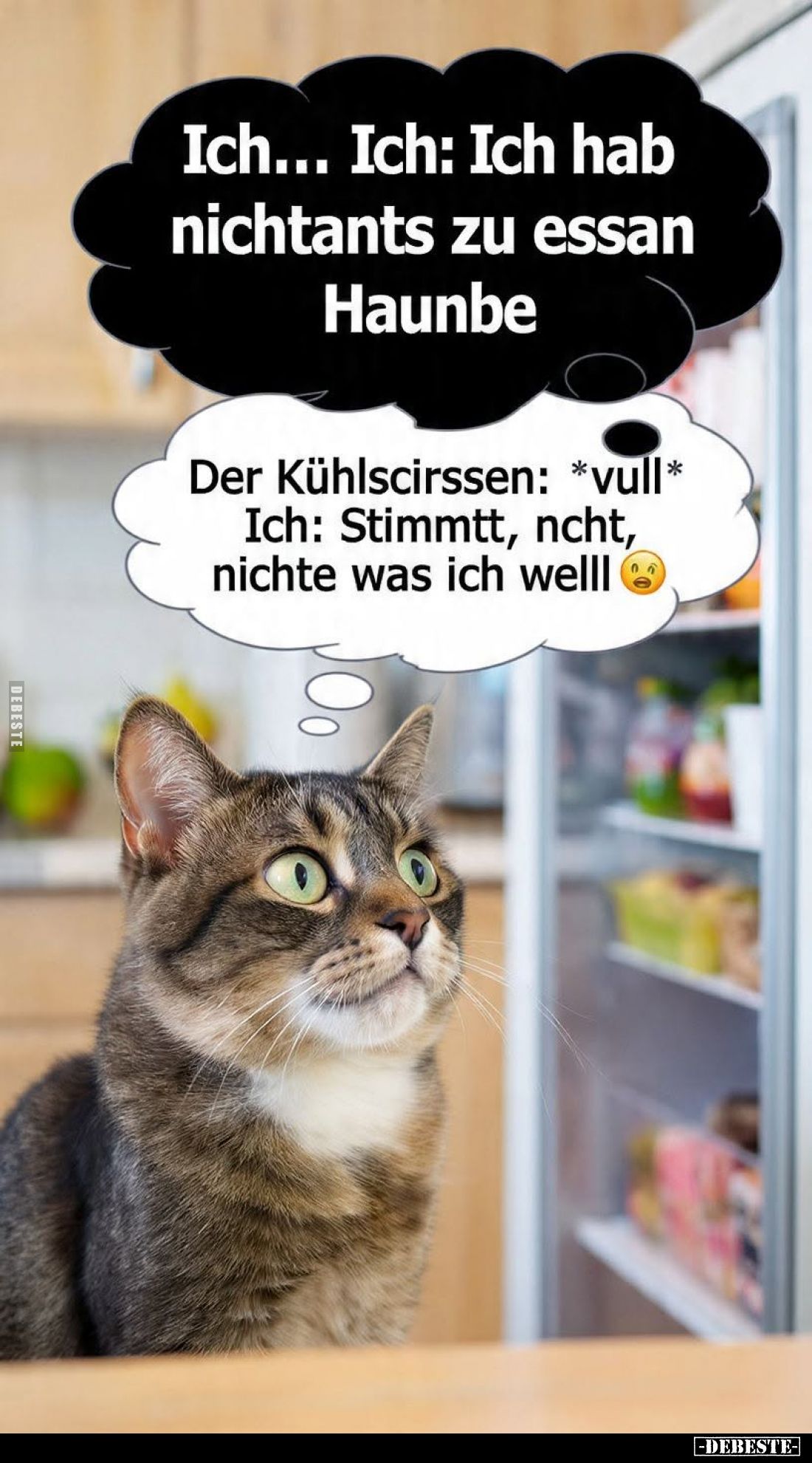 Ich hab nichtants zu essan Haunbe. -
Der Kühlscirssen: *vull* - Stimmtt, ncht, nichte was ich welll.