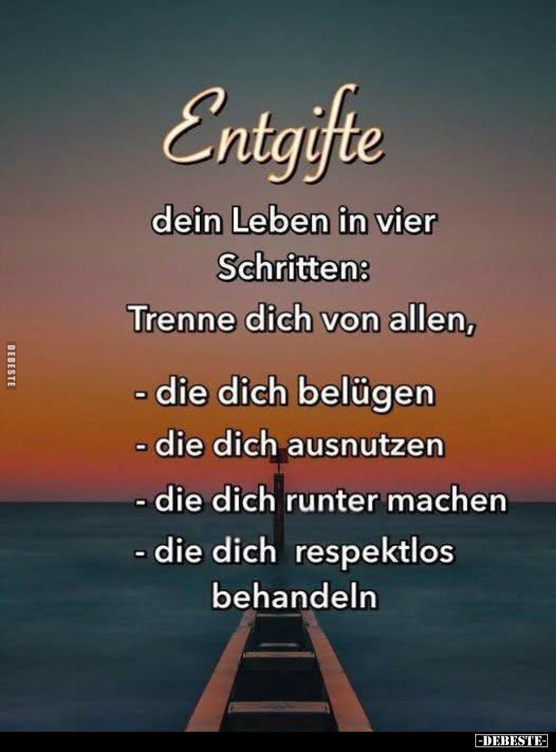 Entgifte dein Leben in vier Schritten: Trenne dich von allen, - die dich belügen - die dich ausnutzen - die dich runter mache...