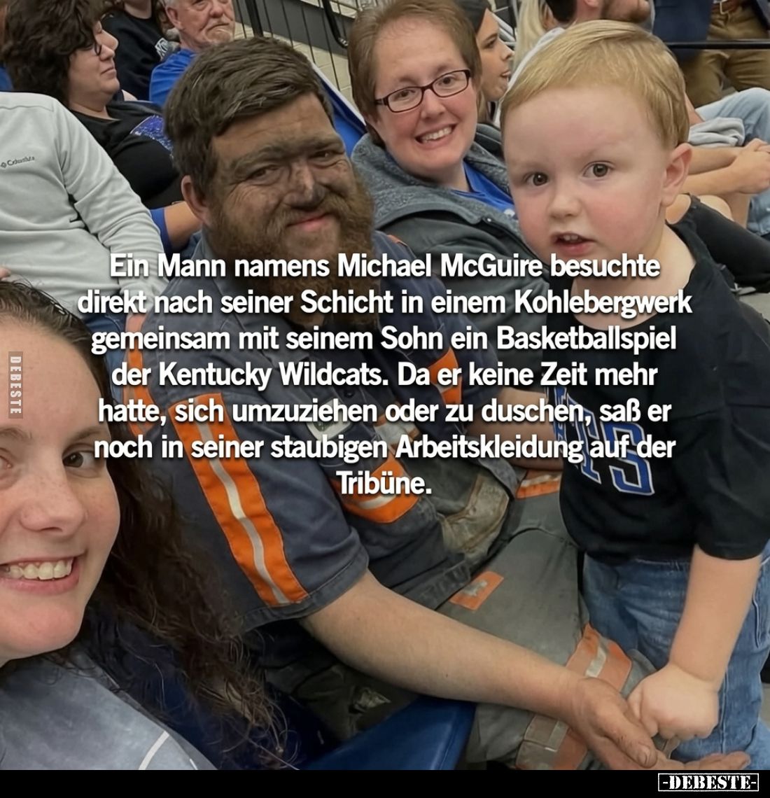 Ein Mann namens Michael McGuire besuchte direkt nach seiner Schicht in einem Kohlebergwerk gemeinsam mit seinem Sohn ein Bask...