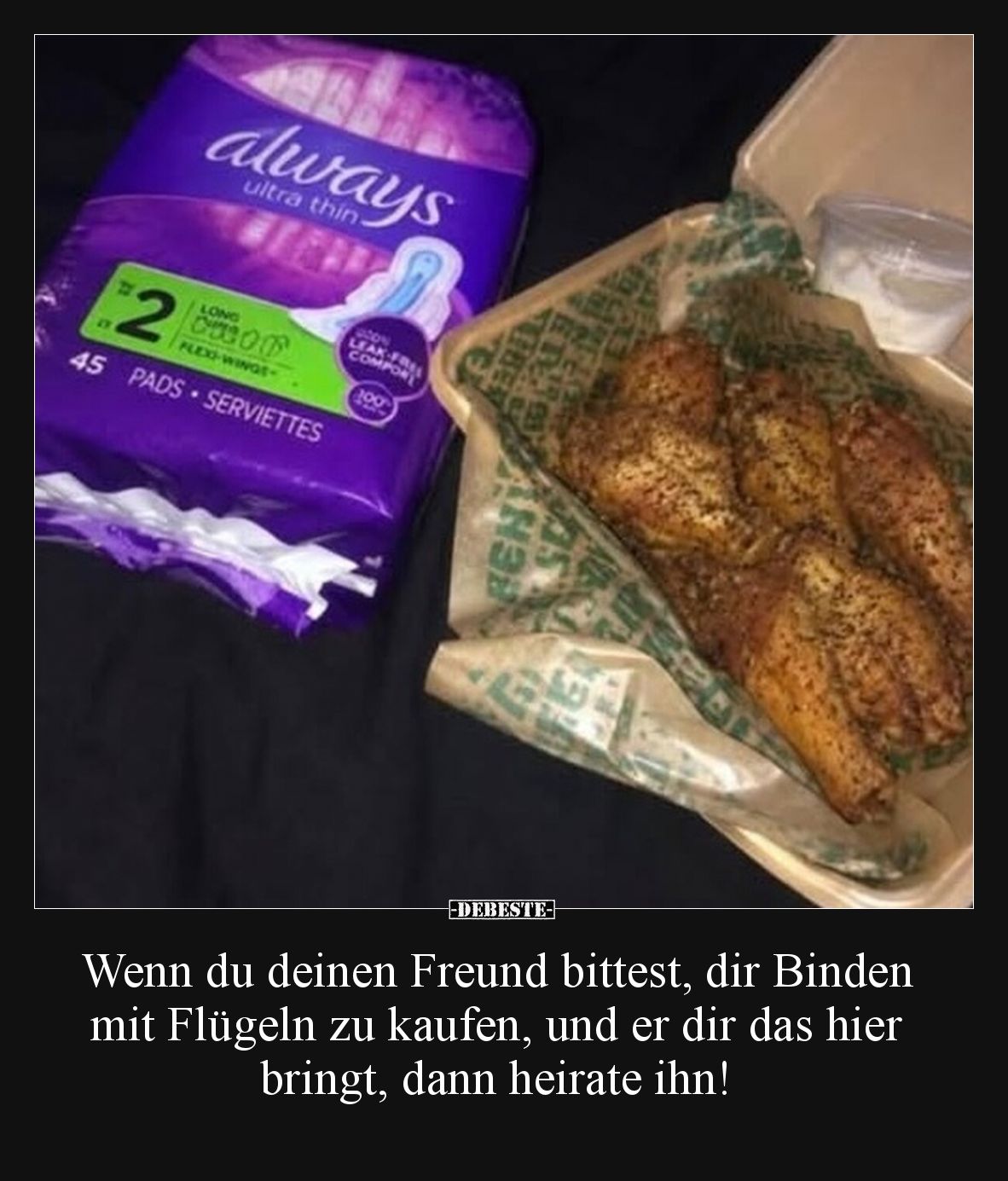 Wenn du deinen Freund bittest, dir Binden mit Flügeln zu.. - Lustige Bilder | DEBESTE.de