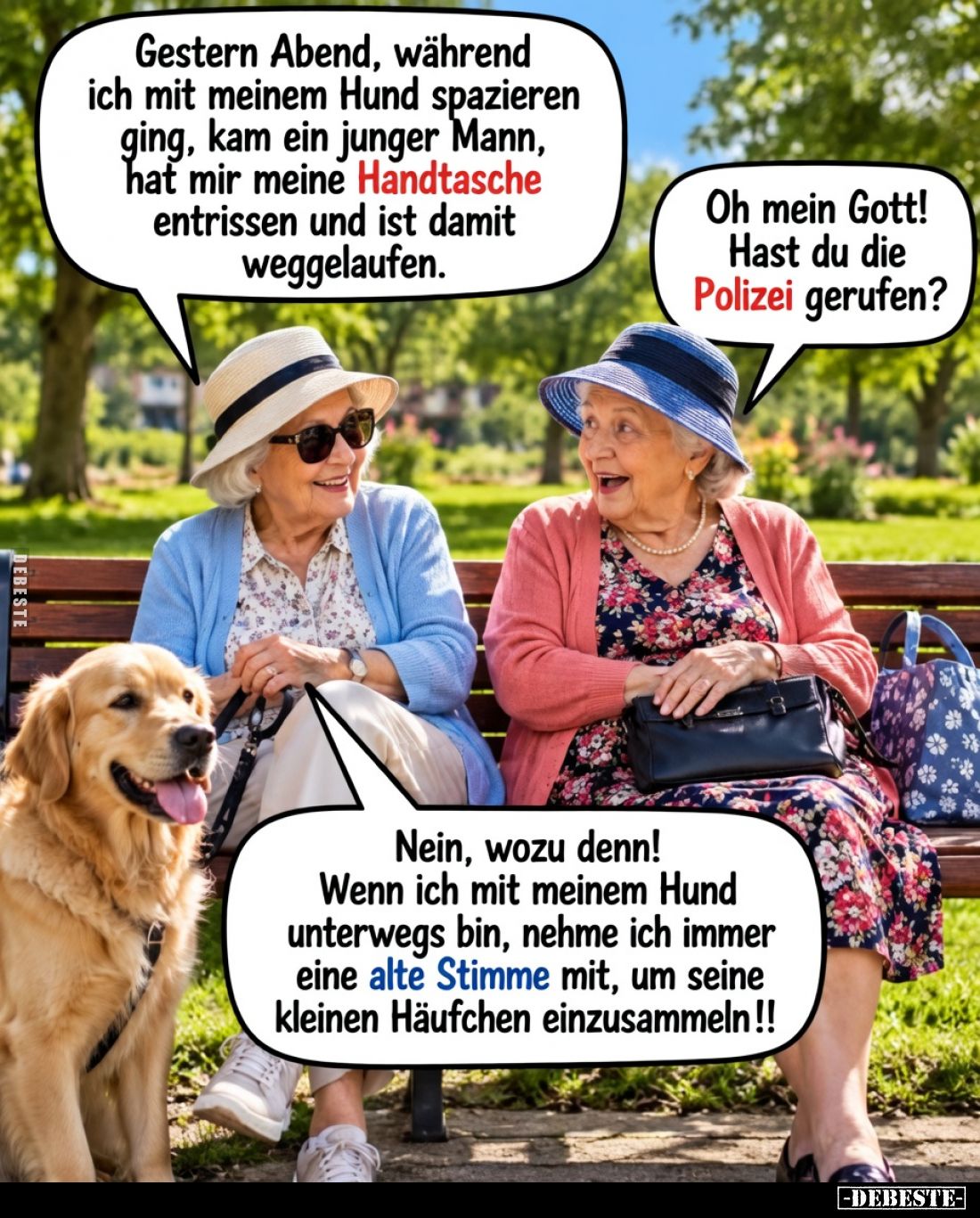 Gestern Abend, während ich mit meinem Hund spazieren ging, kam ein junger Mann, hat mir meine Handtasche entrissen und ist da...