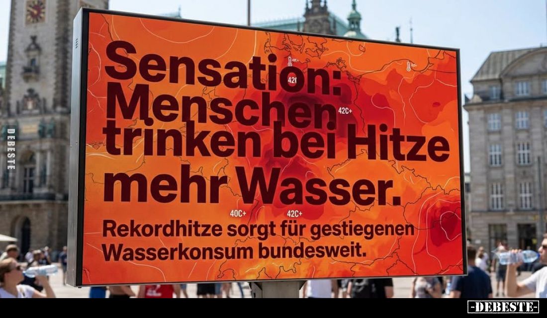Sensation: Menschen trinken bei Hitze mehr Wasser.
-
Rekordhitze sorgt für gestiegenen Wasserkonsum bundesweit.