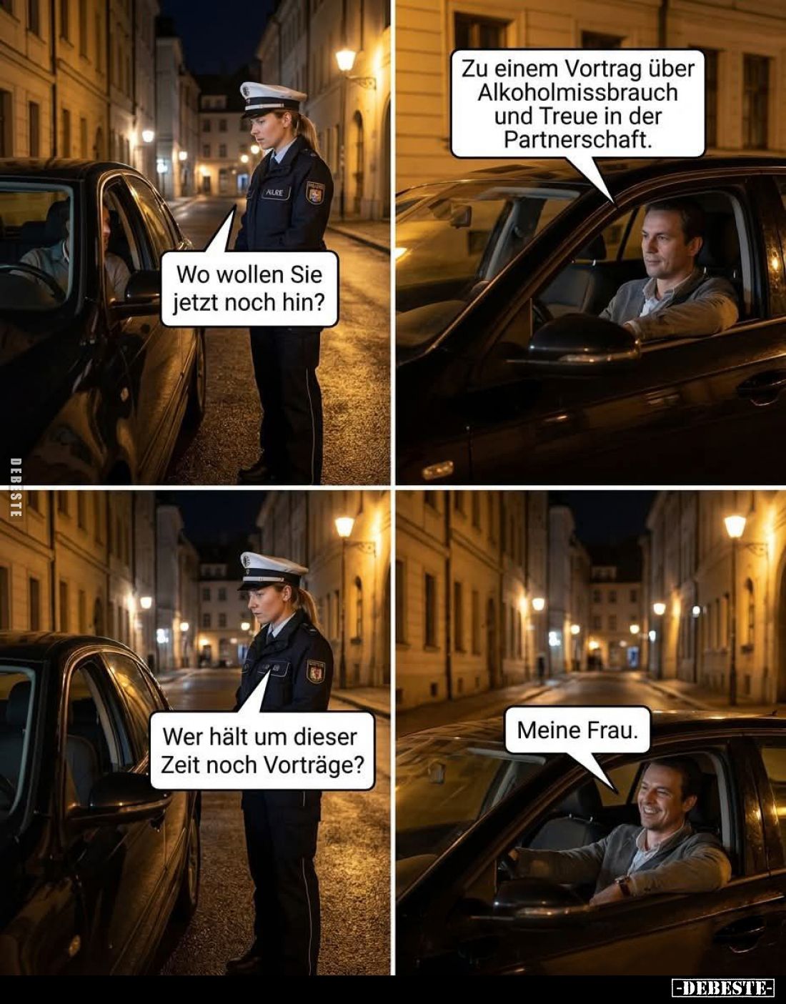Wo wollen Sie jetzt noch hin? - Zu einem Vortrag über Alkoholmissbrauch und Treue in der Partnerschaft. - Wer hält um dieser ...