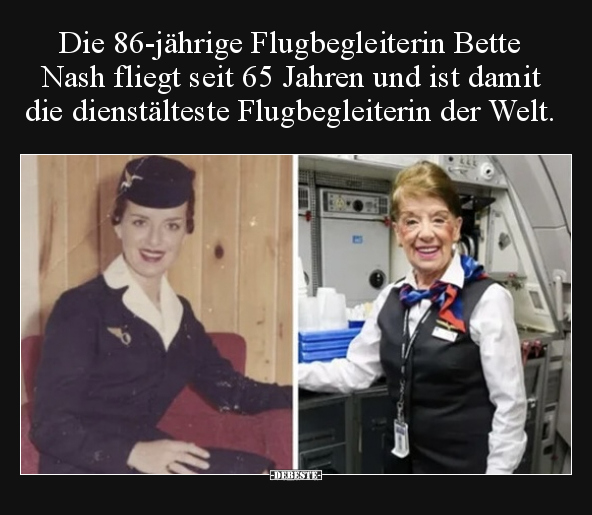 Die 86-jährige Flugbegleiterin Bette Nash fliegt seit.. - Lustige Bilder | DEBESTE.de