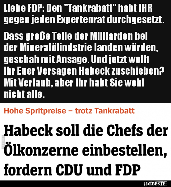 Liebe FDP: Den "Tankrabatt" habt IHR gegen jeden.. - Lustige Bilder | DEBESTE.de