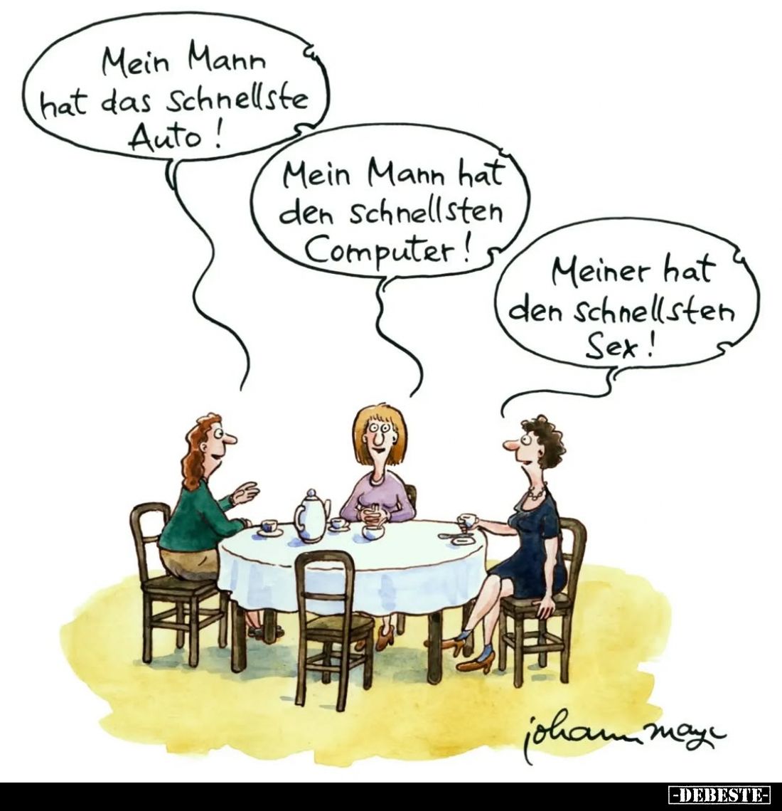 Mein Mann hat das Schnellste Auto!
Mein Mann hat den schnellsten Computer!
Meiner hat den schnellsten Sex!
