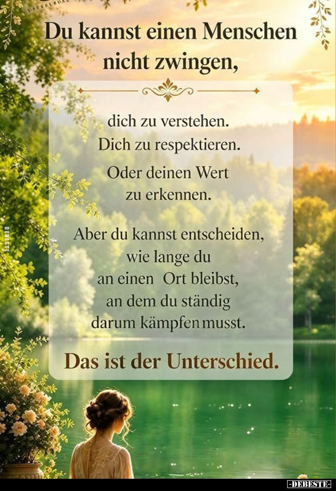 Du kannst einen Menschen nicht zwingen, dich zu verstehen. Dich zu respektieren. Oder deinen Wert zu erkennen. Aber du kannst...
