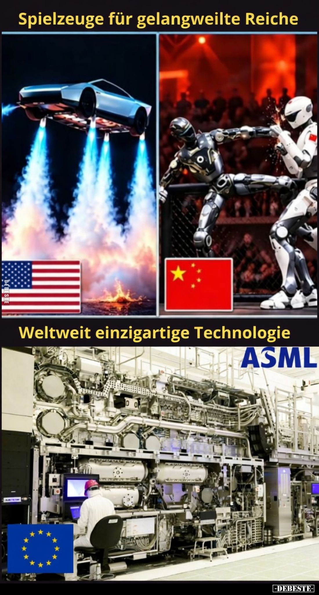Finde den Unterschied...
Spielzeuge für gelangweilte Reiche.
Weltweit einzigartige Technologie.