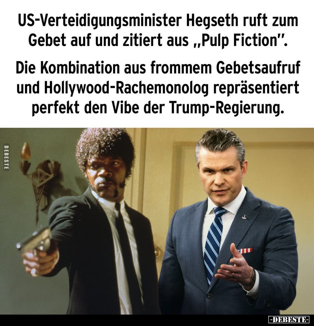 US-Verteidigungsminister Hegseth ruft zum Gebet auf und zitiert aus „Pulp Fiction".
Die Kombination aus frommem Gebetsa...