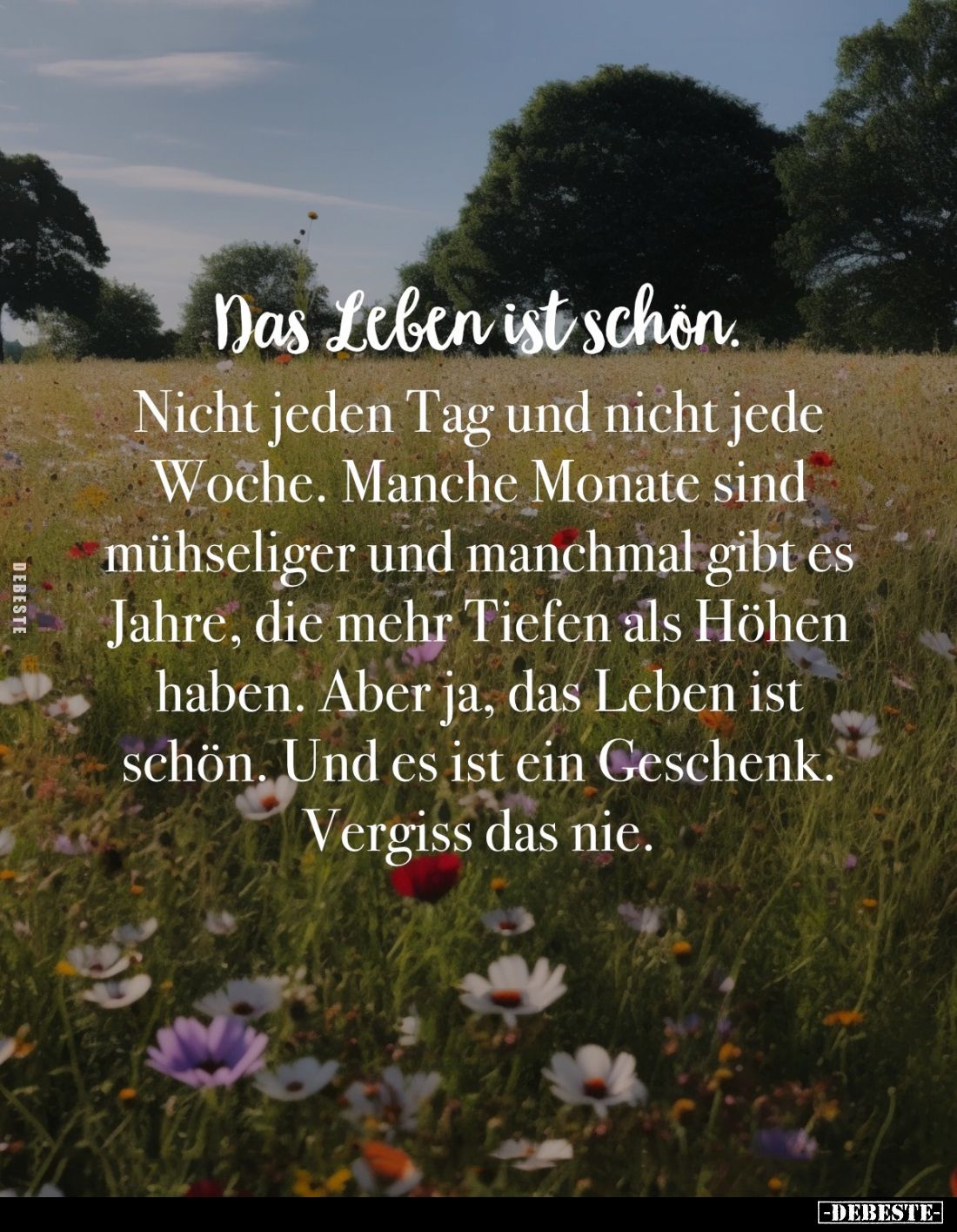 Das Leben ist schön.
Nicht jeden Tag und nicht jede Woche. Manche Monate sind mühseliger und manchmal gibt es Jahre, die meh...