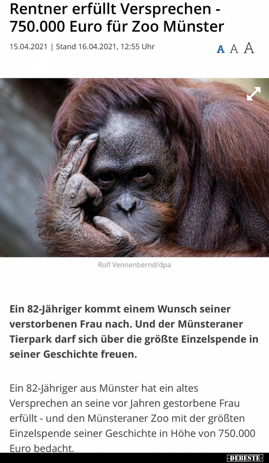 Rentner erfüllt Versprechen - 750.000 Euro für Zoo.. - Lustige Bilder | DEBESTE.de
