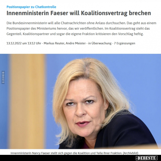 Innenministerin Faeser will Koalitionsvertrag brechen.. - Lustige Bilder | DEBESTE.de