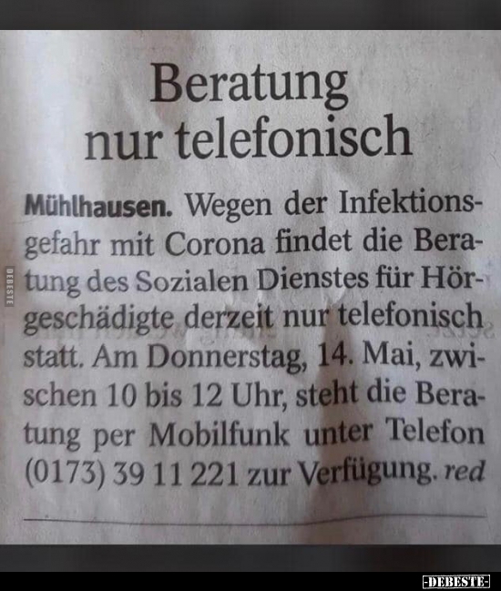 Beratung nur telefonisch..