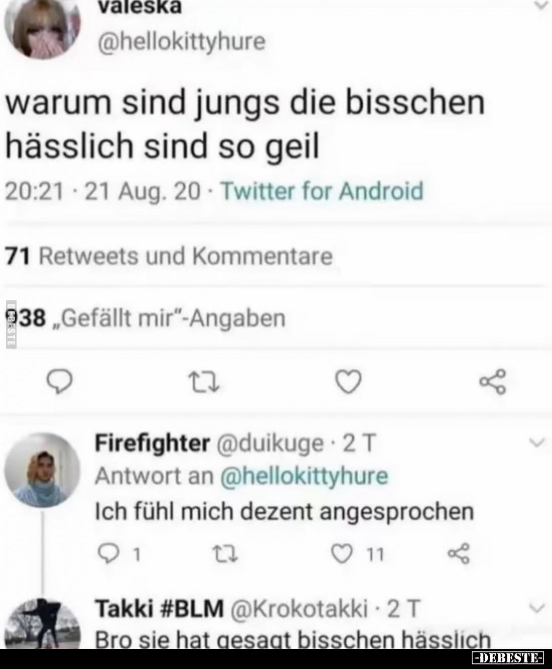 warum sind jungs die bisschen hässlich sind so geil
-
Ich fühl mich dezent angesprochen
-
Bro sie hat gesagt bisschen häs...