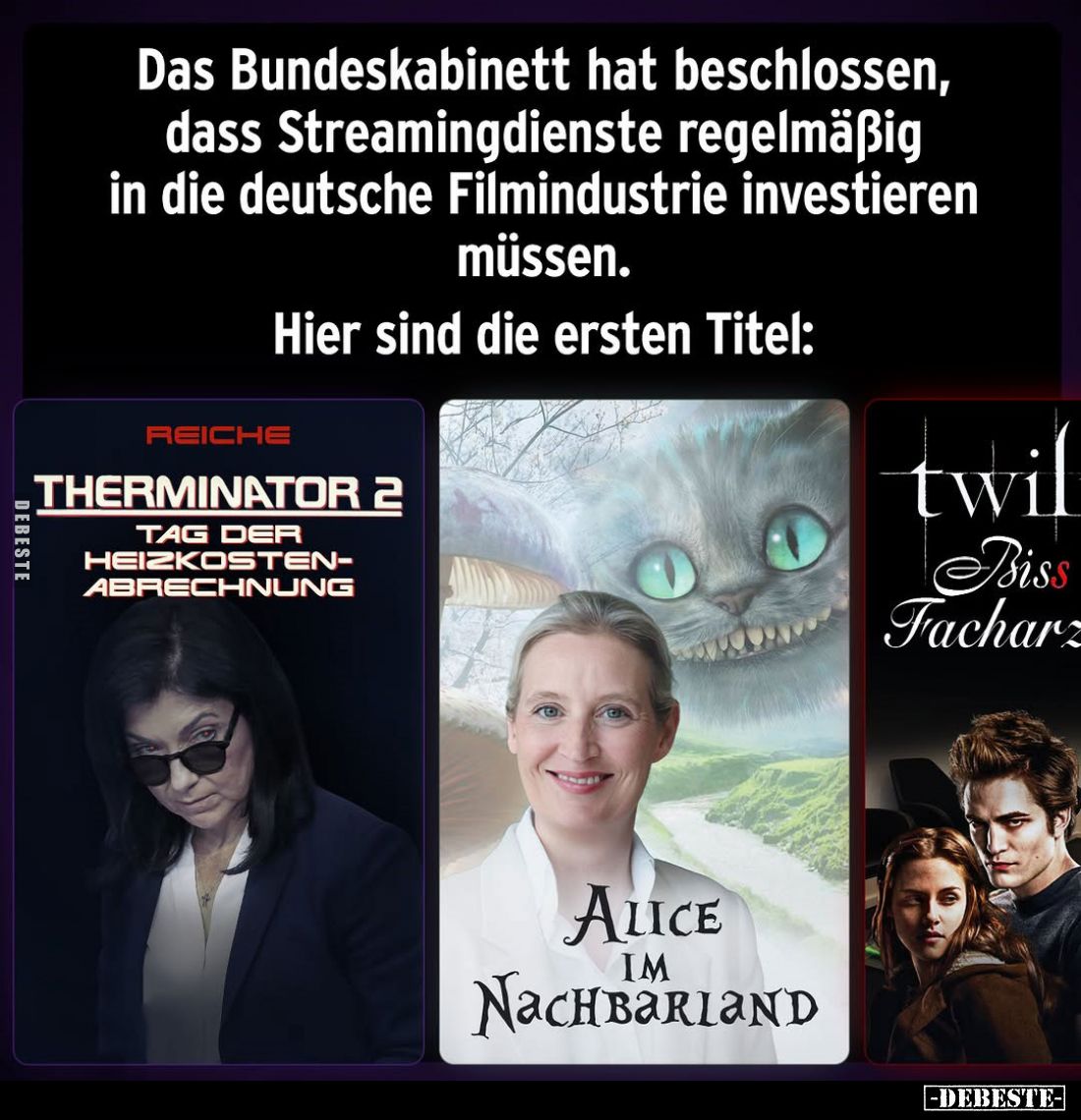Das Bundeskabinett hat beschlossen,
dass Streamingdienste regelmäßig in die deutsche Filmindustrie investieren müssen.
Hier...