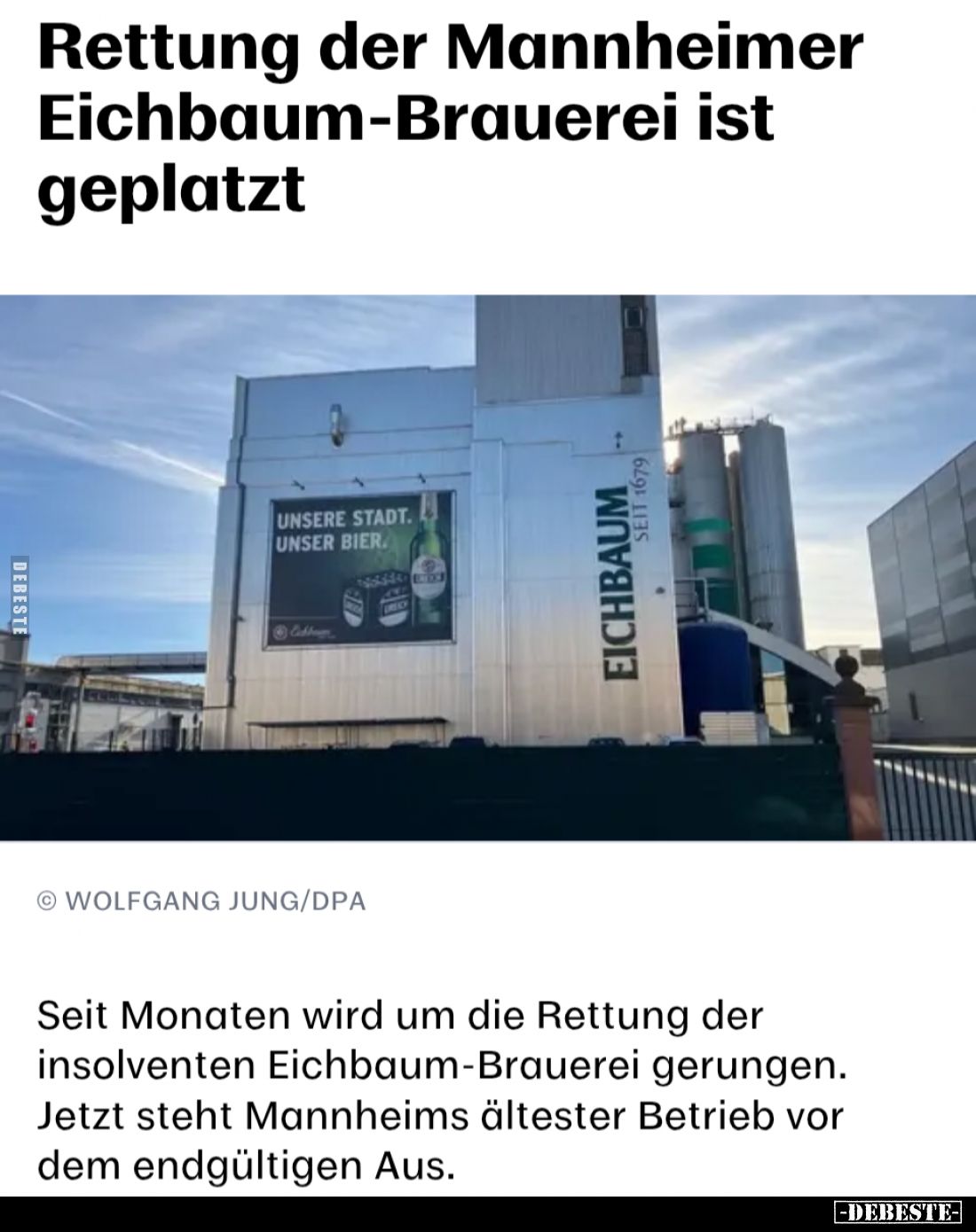 Rettung der Mannheimer Eichbaum-Brauerei ist geplatzt.

Seit Monaten wird um die Rettung der insolenten Eichbaum-Brauerei g...