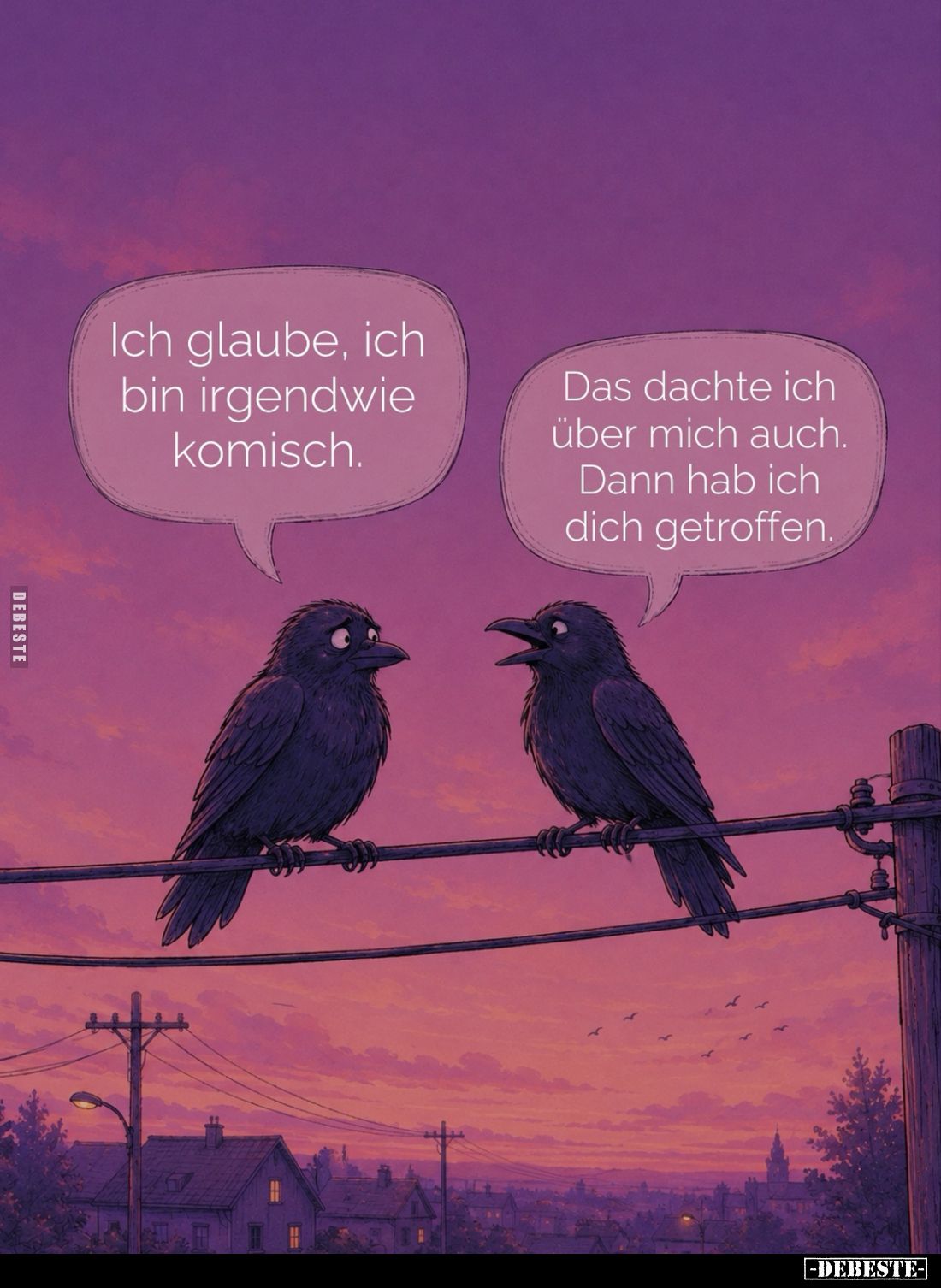 Ich glaube, ich bin irgendwie komisch.
-
Das dachte ich über mich auch. Dann hab ich dich getroffen.
