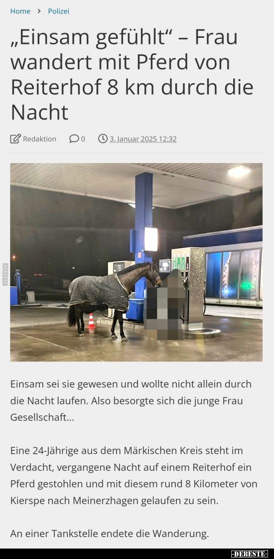 "Einsam gefühlt" - Frau wandert mit Pferd von Reiterhof.. - Lustige Bilder | DEBESTE.de