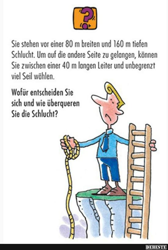 Sie stehen vor einer 80m breiten und 160m tiefen Schlucht..