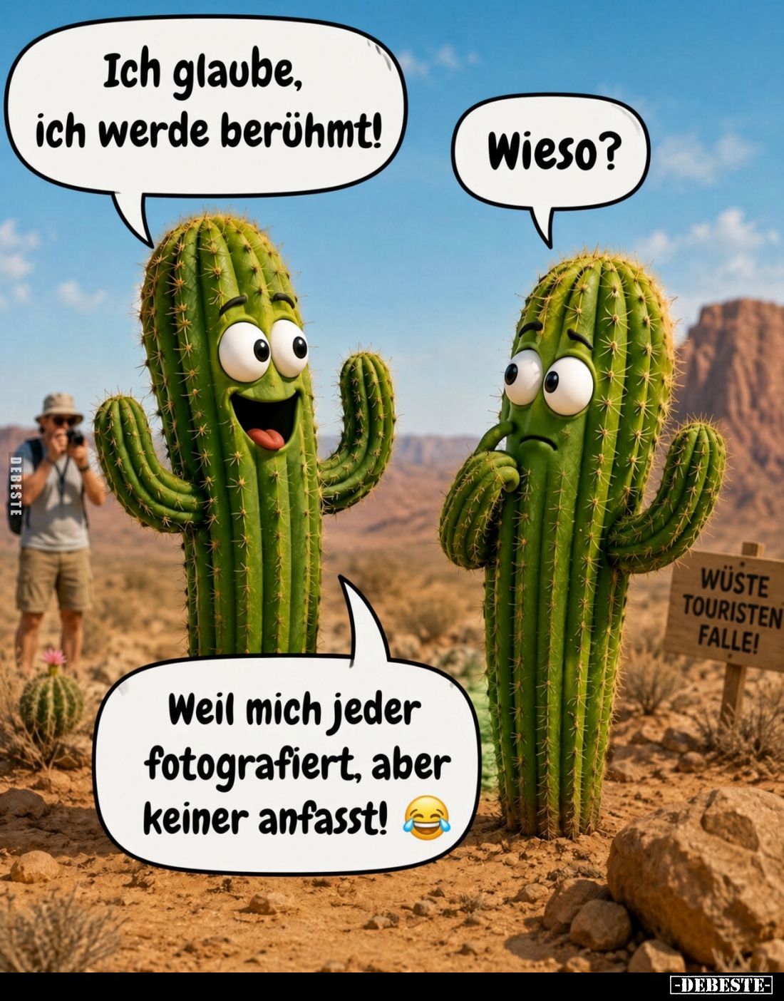 Ich glaube, ich werde berühmt!
-
Wieso?
-
Weil mich jeder fotografiert, aber keiner anfasst!