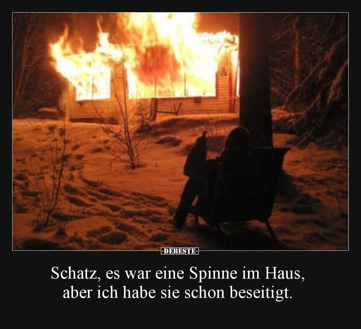 Schatz, es war eine Spinne im Haus, aber ich habe sie schon beseitigt.